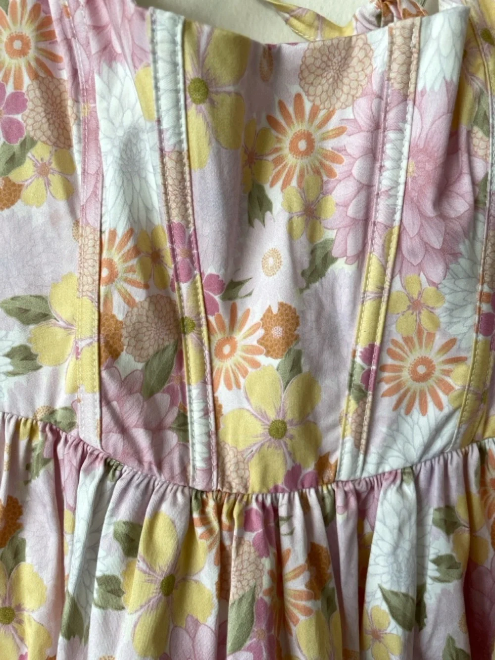 Love & Lemons Carrie Midi Dress Floral Corset Puff Sleeve Cottagecore coquette